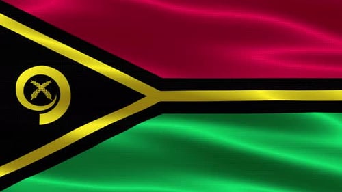 Vanuatu National Flag Waving In Realistic Fabric Loop