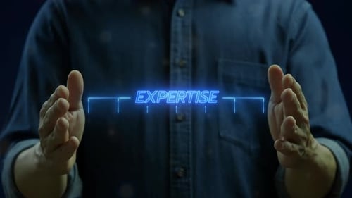 Holographic Expertise Title Reveal with Business Icons