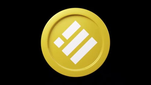Binance usd BUSD coin 3d rotage 360 degrees in black bg Cryptocurrency token seemless loop