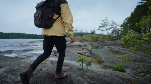 Active Rest In Nature And Local Tourism In Natural Locations Back View Of Man With Backpack