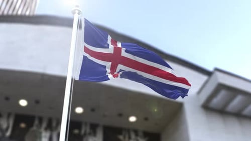 Realistic Icelandic Flag Waving on a Flagpole Animation