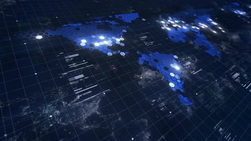 Animated Digital Hexagonal World Map Background for Technology