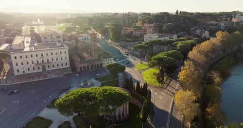 Scenic European Cityscape Aerial Shot in Daytime