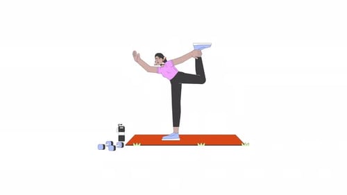 Flexible indian woman doing yoga line 2D character animation