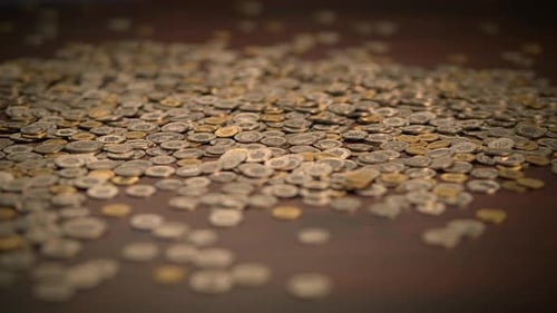 Pile of Coins on Brown Surface
