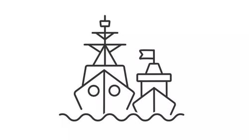 Animated Line Icon of Two Ships Sailing on Wavy Water