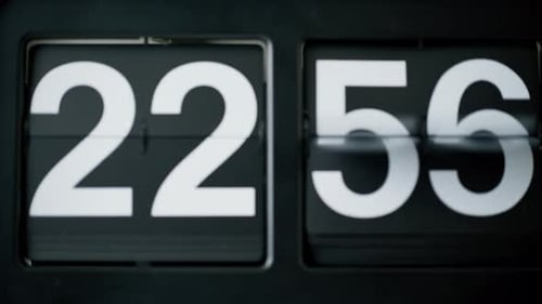 Retro Flip Clock Switching Time Closeup Macro View Numbers Changing in Rhythm