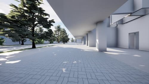 Animated Walkthrough of a Modern Architectural Park with Dynamic Shadows