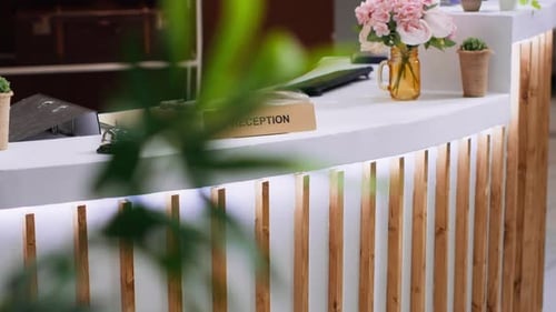 Luxurious Hotel Front Desk and Lounge Area with Expensive Furniture