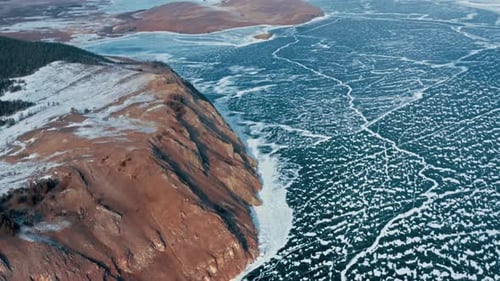 Breathtaking And Aerial View Of Frozen Lake Baikal
