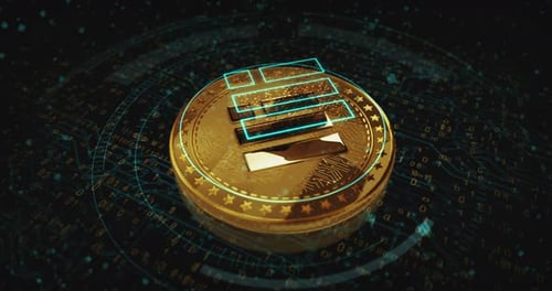 Binance BUSD stablecoin cryptocurrency golden coin on digital screen