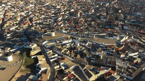 Aerial view of windmills in the countryside in Spain