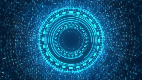 HD Futuristic HUD with Rotating Binary Numbers and AI Technology for Big Data and Machine Learning