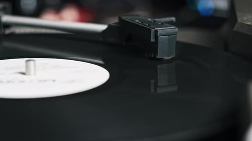 Vintage Record Player Needle on Spinning Vinyl