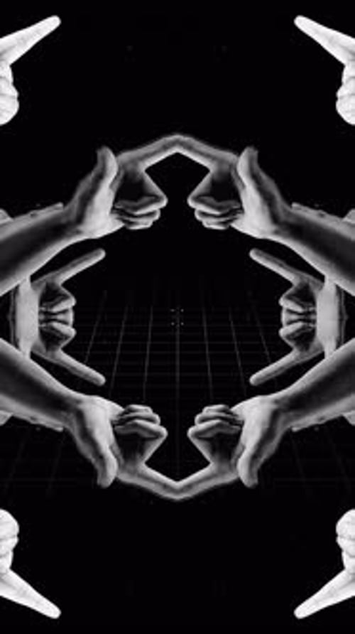 Retro Glitch Kaleidoscope of Hand Gestures Animation