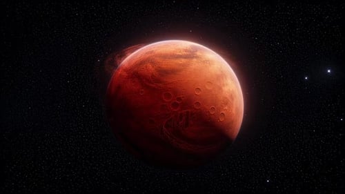 Red Planet Rotating in Space with Swirling Nebula Animation