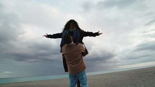 Couple Lovely Hug Together On The Beach