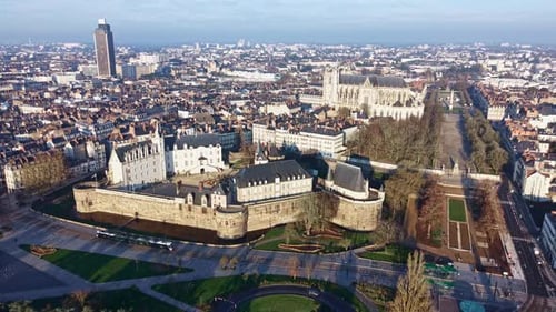 Aerial view of Castle of the Dukes of Brittany in Nantes, France