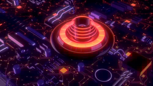 Beautiful 3d animation of the motherboard with light signals