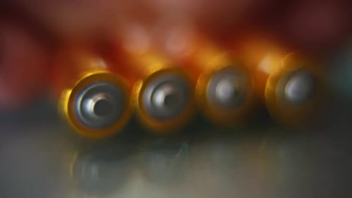 Yellow Batteries in a Close-Up View