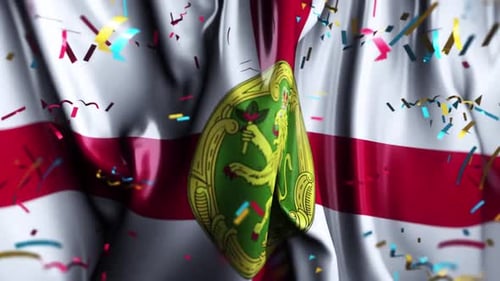 National Flag Waving with Falling Confetti Celebration