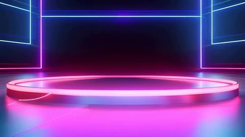 Futuristic Neon Stage with Glowing Circular Podium