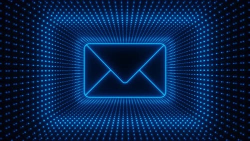 Blue Neon Email Sign with Waves of Dots Loop Animation