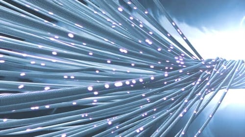 Animated Fiber Optic Network with Glowing Data Particles