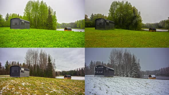 Comparison shot of four different seasons in one screen. Spring, summer ...