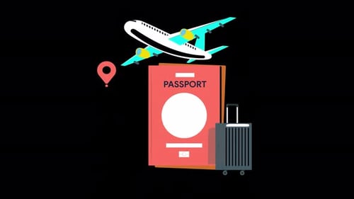 Flat Design Travel Animation with Passport, Airplane, and Luggage