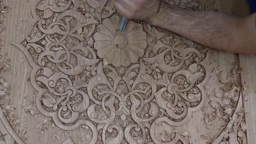 Woodcarver Chisel Detail Art Design Process Close Up