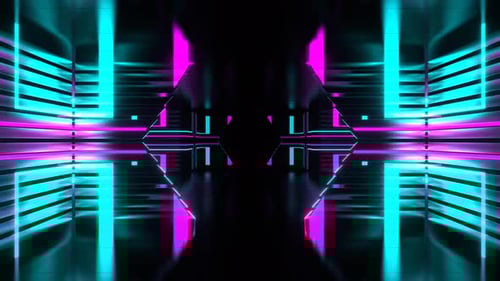 Corridor With Moving Cyan And Pink Neon Light Background Vj Loop In 4K