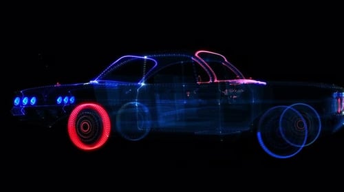 Futuristic Glowing Outline Car Silhouette on Black Background Illustration