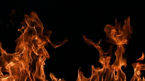 Burning fire flames close up isolated on black