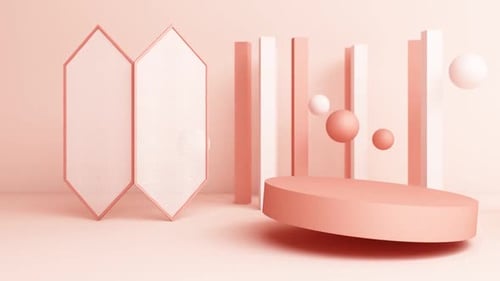 Minimalist 3D Geometric Composition in Soft Pink