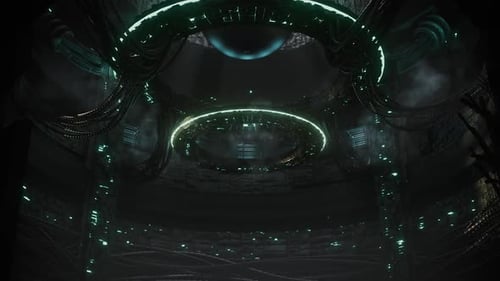 Futuristic High-Tech Interior with Suspended Sphere