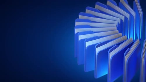 Datenmanagement-Hintergrund mit blauen digitalen Ordnern und Dokumenten