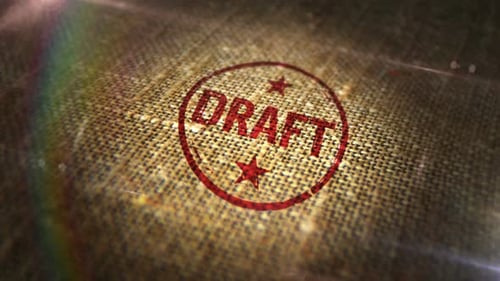 Draft project sign stamp on linen sack loop