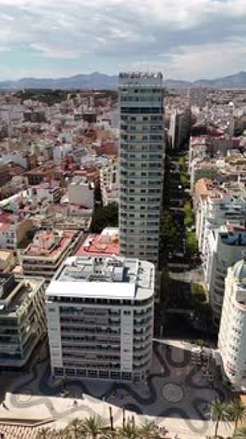 Aerial video of the city of Alicante Spain on a sunny day