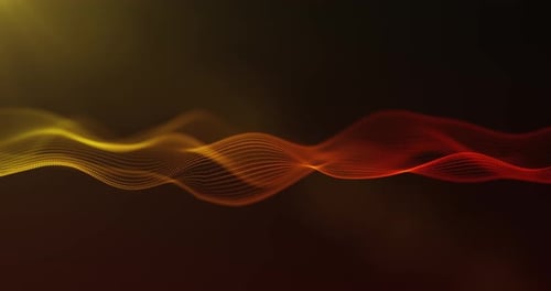 Digital orange particles wave with motion abstract futuristic background