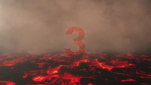 Lava Themed Hot Burning Number 3 Over a Volcanic Molten River