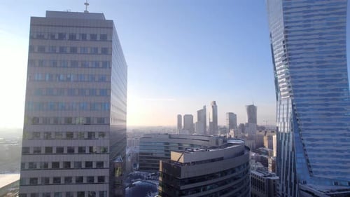 Downtown Aerial Footage of Skyscrapers in Sunlight