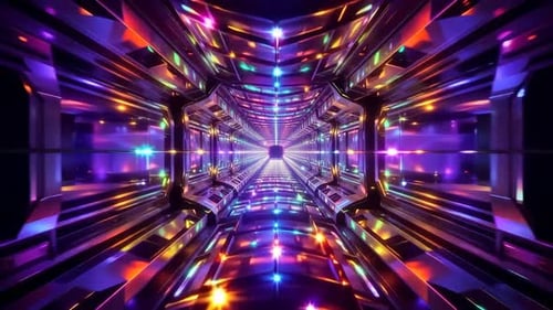 Bunter Science-Fiction-Tunnel mit leuchtender Neonlicht-Schleife