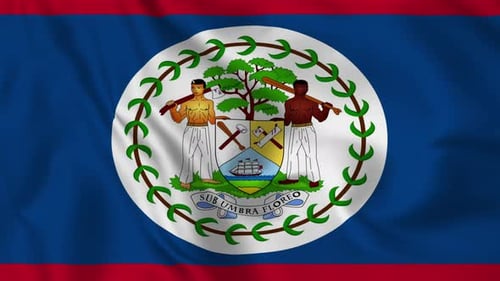 Belize National Flag Waving with Coat of Arms Loop