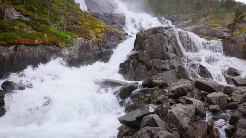 Aerial of Langfossen waterfall in Norway