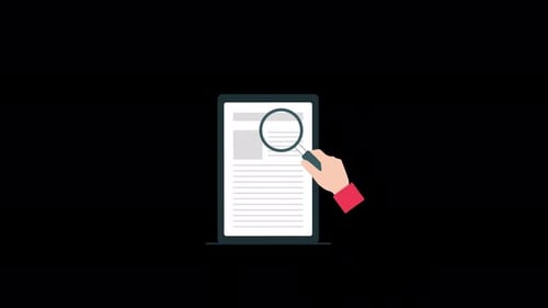 Flat Design Animated Document Review with Magnifying Glass