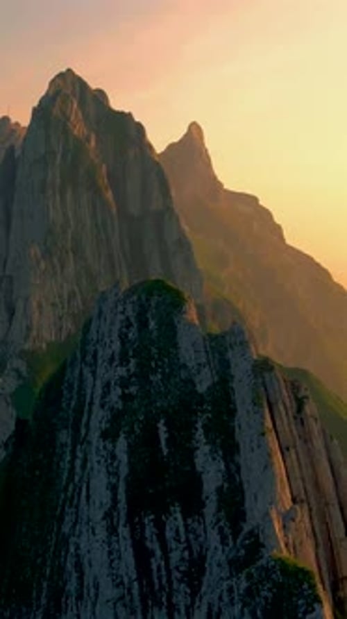 Ebenalp to Schafler Mountain Ridge Swiss at Sunset Swiss Alpstein Appenzell Innerrhoden Switzerland