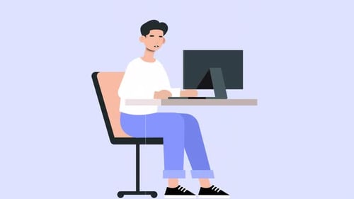 Flat Design Animation of a Man Working on a Computer