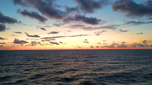 Sea scenery. Drone view. Sunset horizon. Nature beauty. Water landscape. Blue ocean waves relaxing m