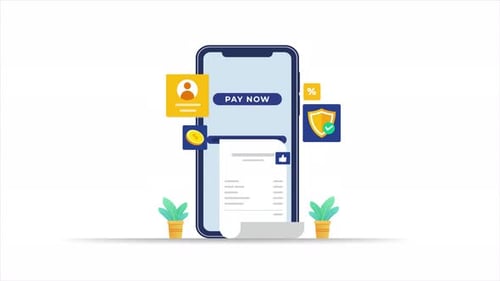 Animated Mobile Payment Transaction with Digital Billing in Flat Design